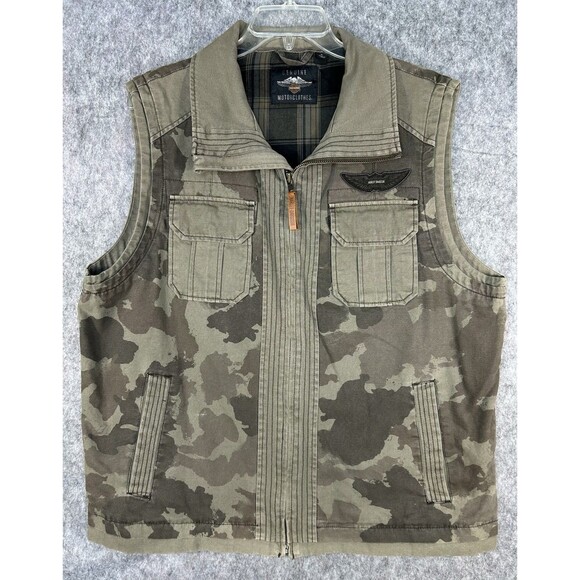 Harley-Davidson Camo Vest Jacket Lined Motorcycle Biker Green Full Zip XL - Picture 1 of 11
